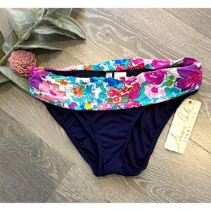 Anne Cole Signature Women's Floral Foldover Bikini Swim Bottom Navy 1 Piece